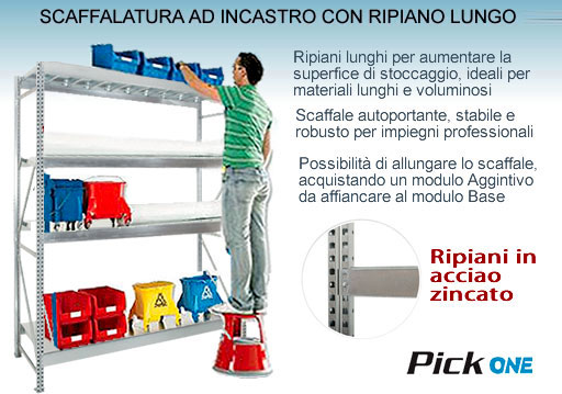Scaffali con ripiani lunghi