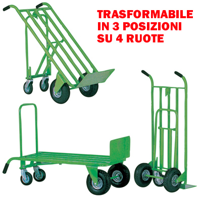 Carrello TRASFORMABILE 4 ruote, 3 posizioni