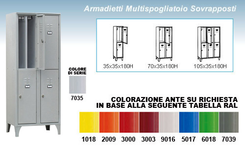 armadio per spogliatoi sovrapposti con tramezza