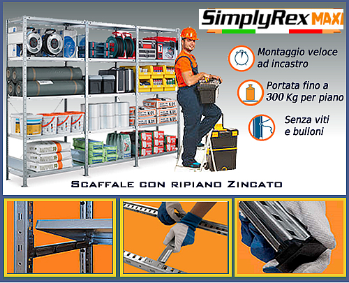 scaffalatura a ripiani zincati