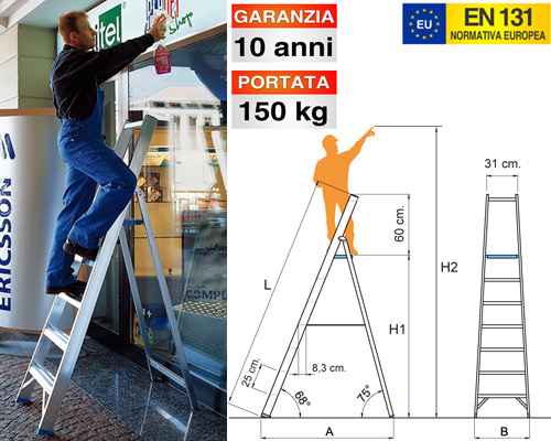 Scala a cavalletto con parapetto