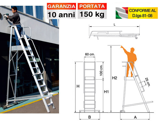 Scala professionale a palchetto smontabile