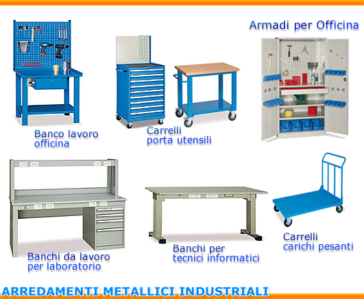 Arredamenti industriali, armadi metallici, banchi da lavoro Scaffali metallici industriali