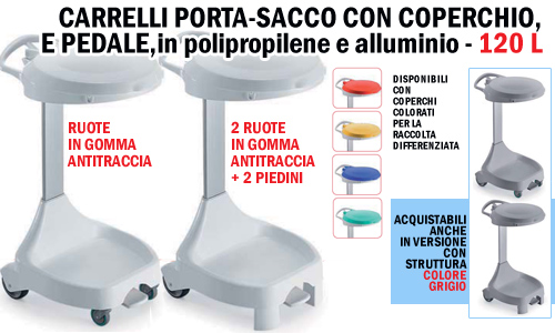 Carrelli portasacco con coperchio e pedale