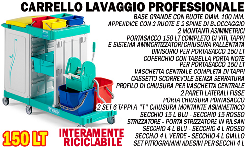 Carrelli pulizie professionale in polipropilene 150 lt